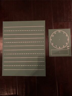 Reusable Kids Learning Chalkboard Panels in Green - Lined and Clock Set